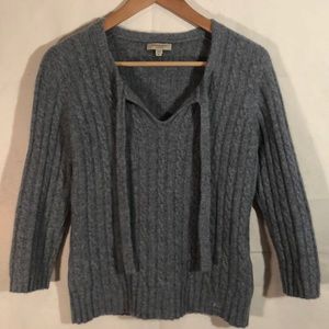 BURBERRY Cashmere Grey Cable Knit Sweater w Bow